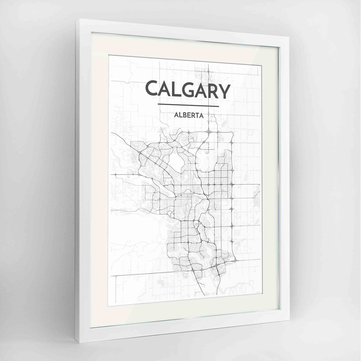Framed Calgary City Map 24x36&quot; Contemporary White frame Point Two Design Group