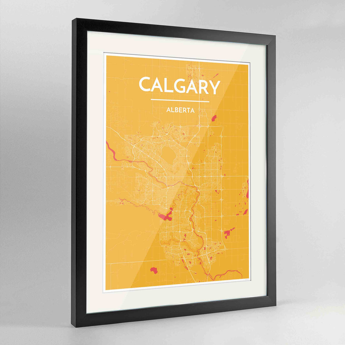 Framed Calgary City Map 24x36&quot; Contemporary Black frame Point Two Design Group