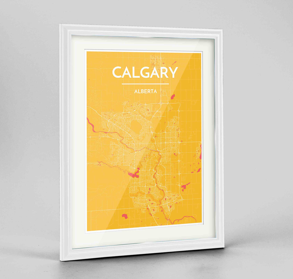 Framed Calgary City Map 24x36&quot; Traditional White frame Point Two Design Group