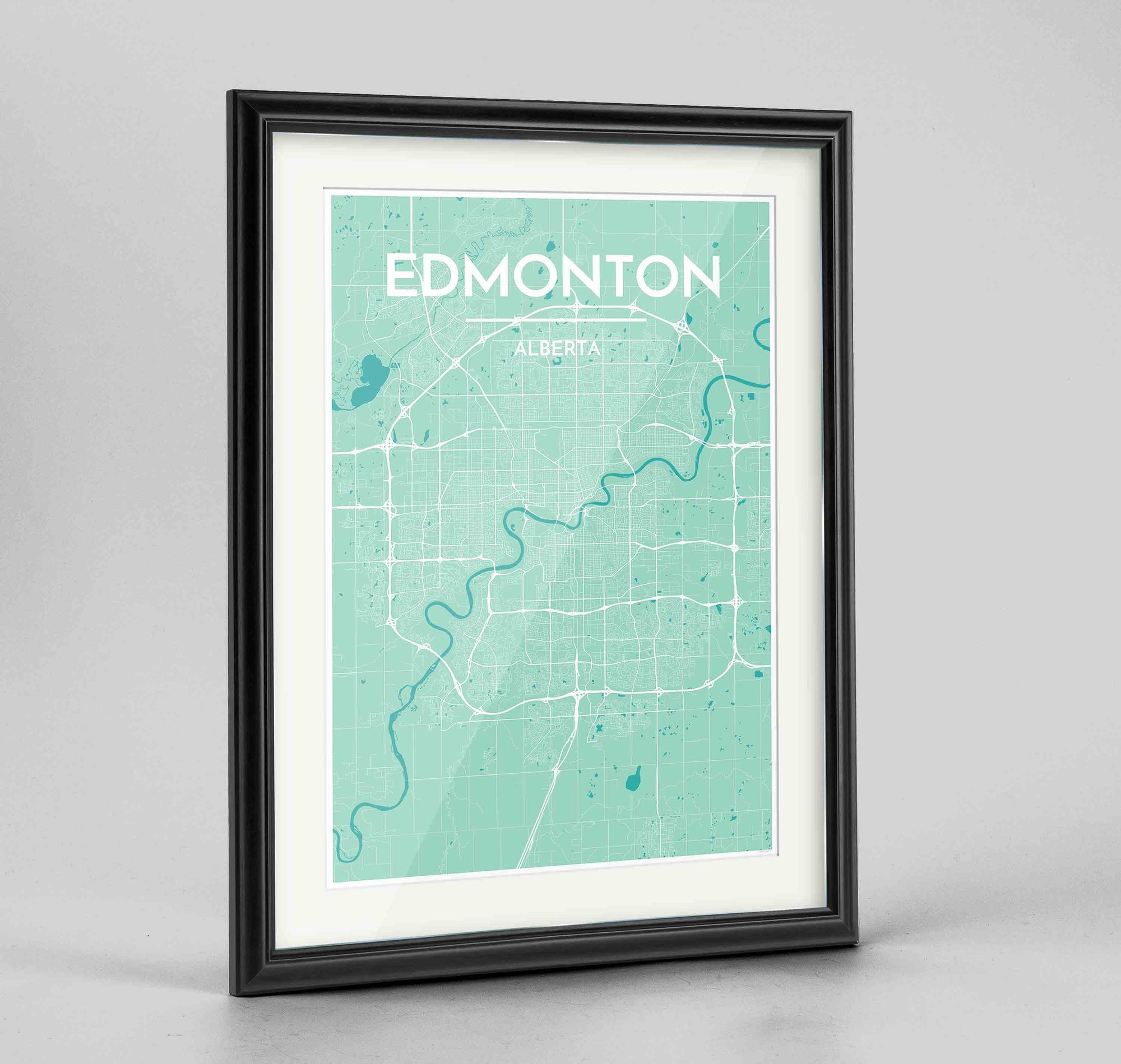 Framed Edmonton City Map 24x36" Traditional Black frame Point Two Design Group