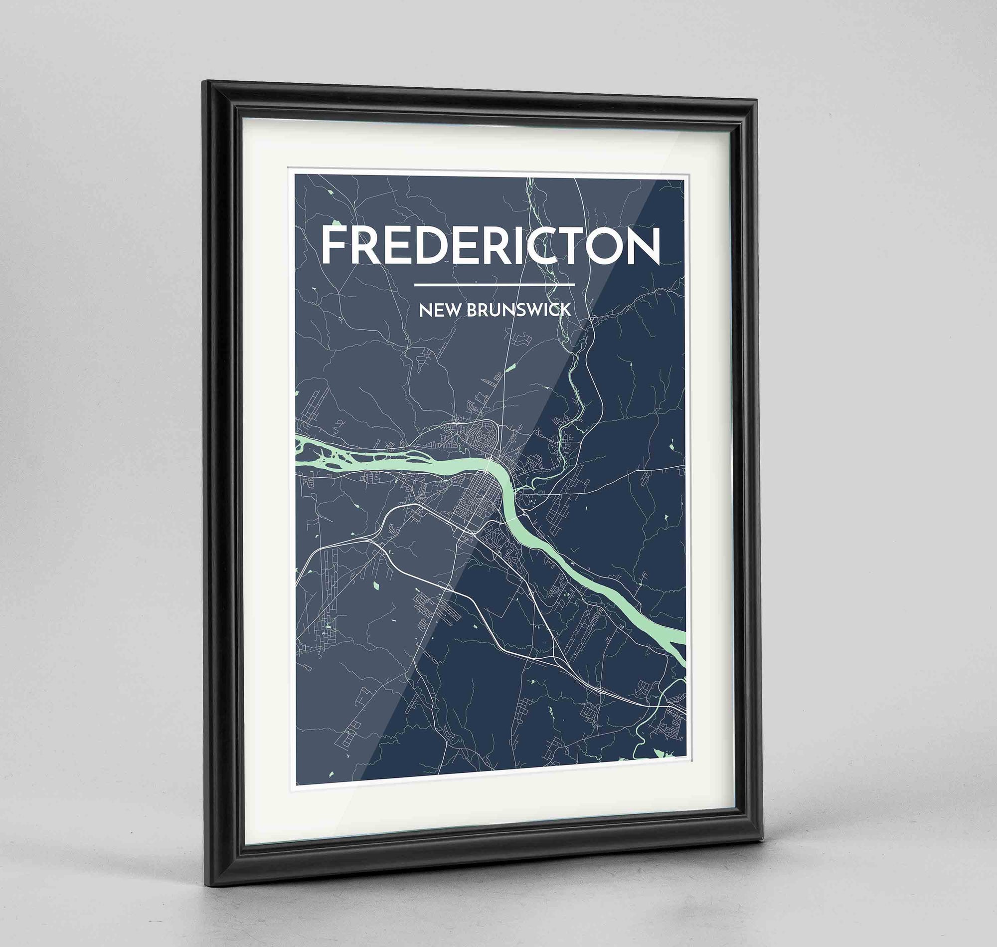 Framed Fredericton City Map 24x36" Traditional Black frame Point Two Design Group