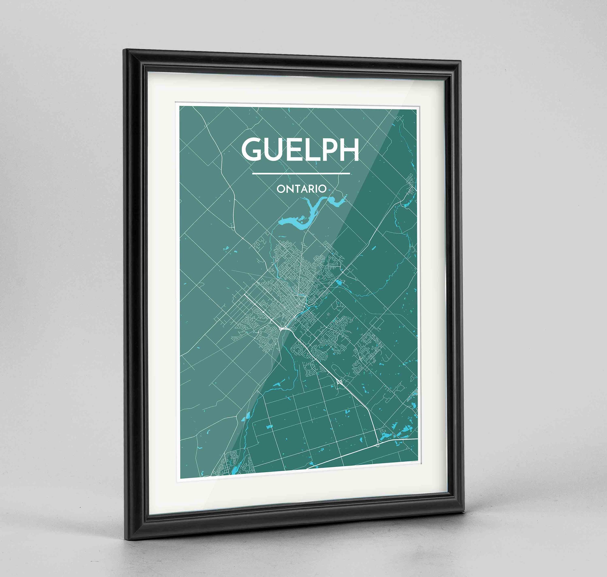 Framed Guelph City Map 24x36" Traditional Black frame Point Two Design Group