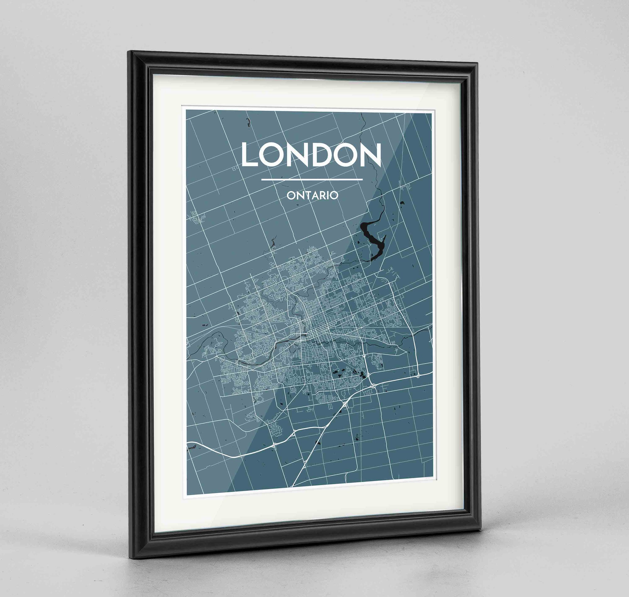 Framed London Ontario City Map 24x36" Traditional Black frame Point Two Design Group