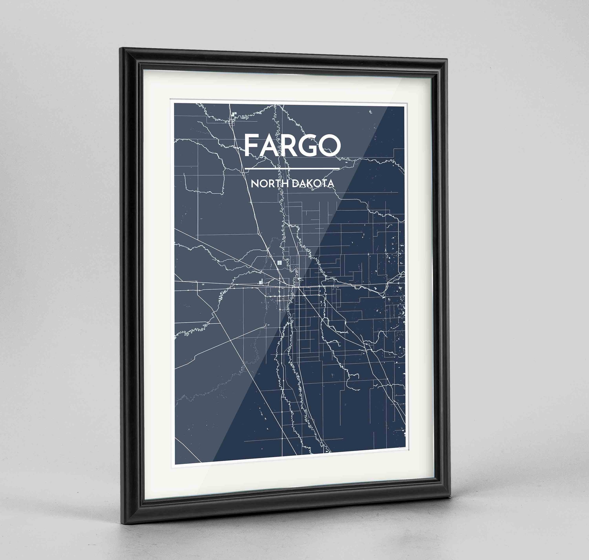 Framed Fargo Map Art Print 24x36" Traditional Black frame Point Two Design Group