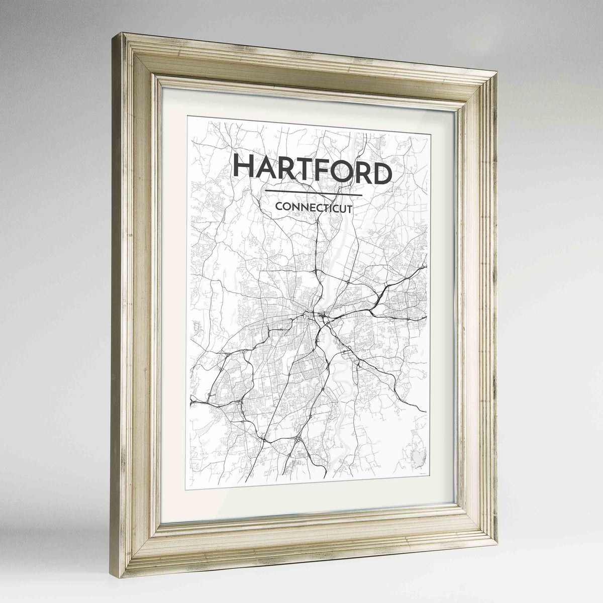 Framed Hartford Map Art Print 24x36&quot; Champagne frame Point Two Design Group