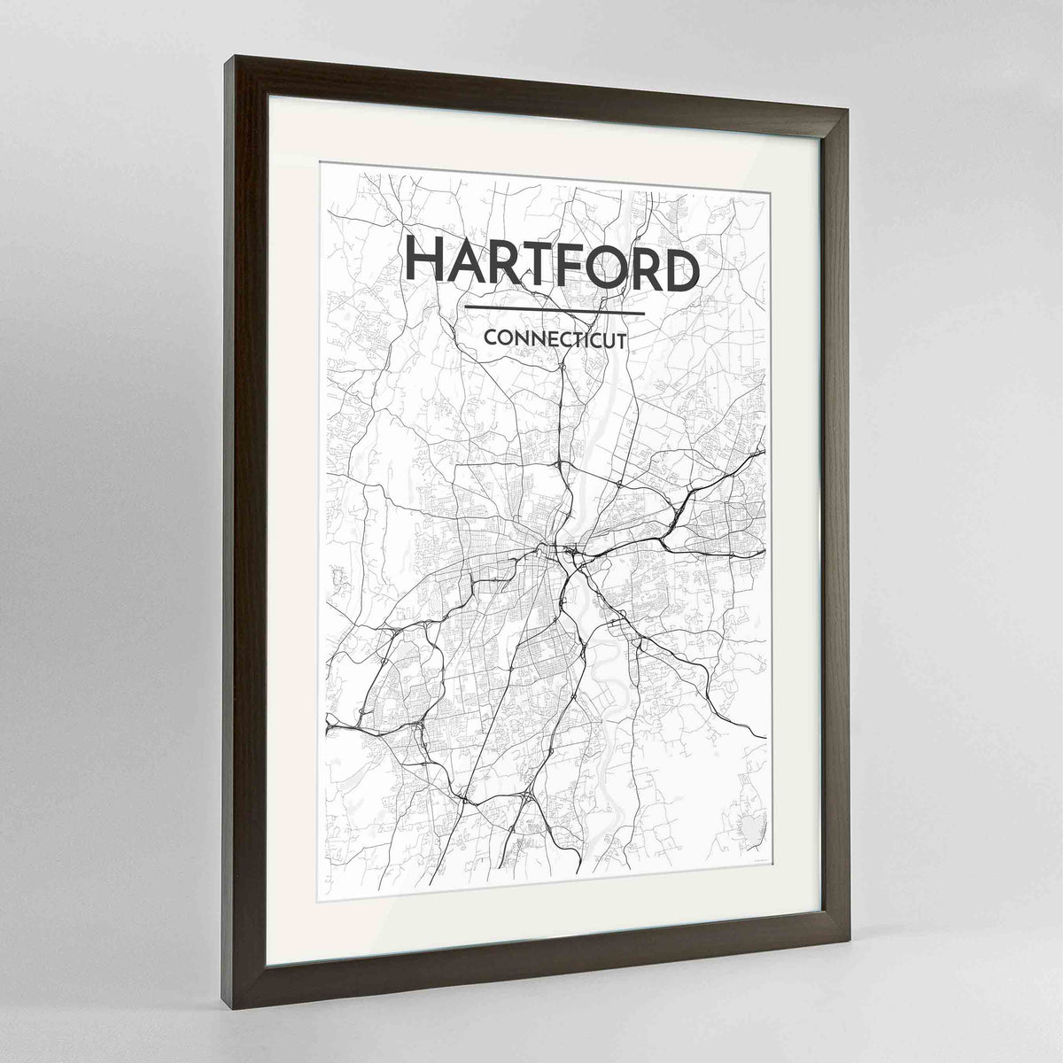 Framed Hartford Map Art Print 24x36&quot; Contemporary Walnut frame Point Two Design Group