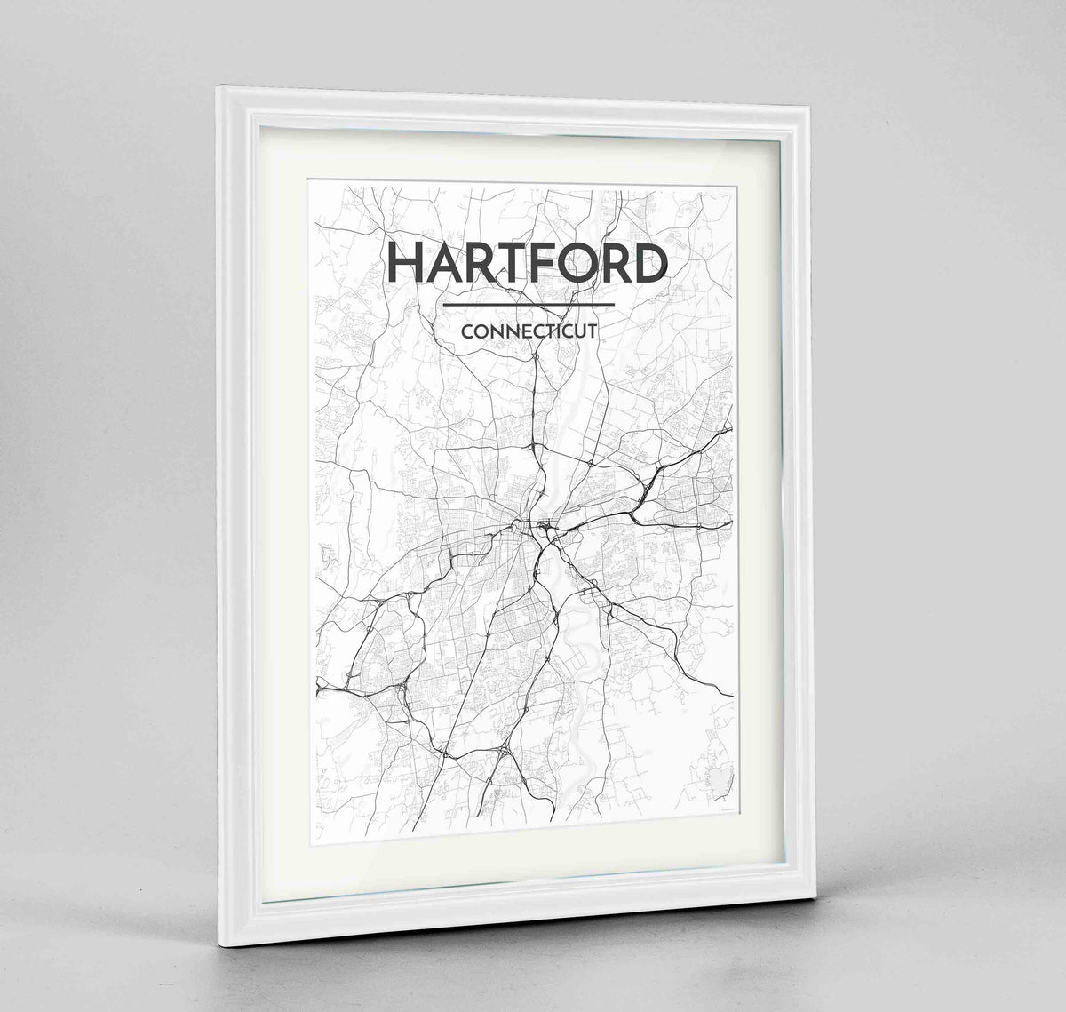 Framed Hartford Map Art Print 24x36&quot; Traditional White frame Point Two Design Group