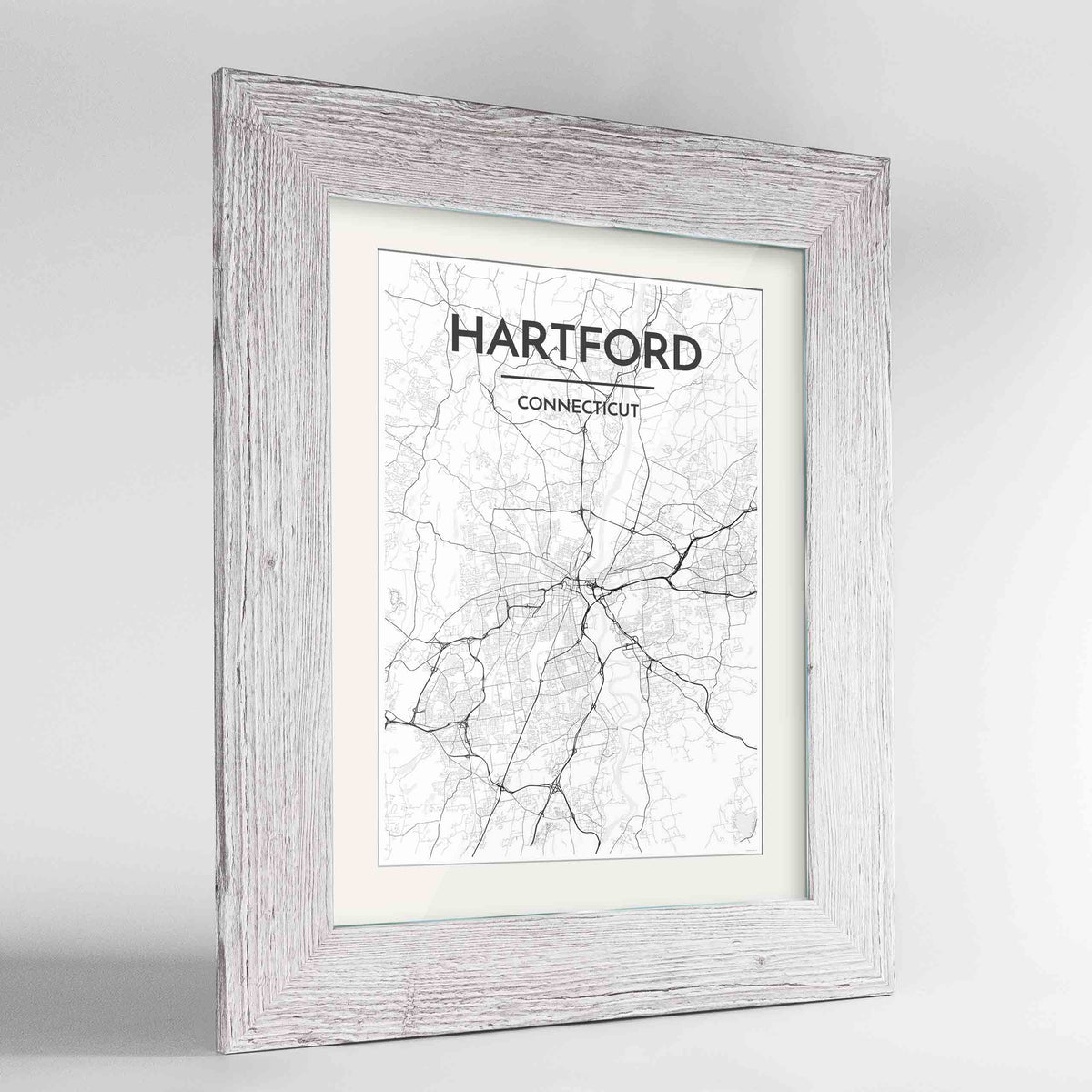 Framed Hartford Map Art Print 24x36&quot; Western White frame Point Two Design Group