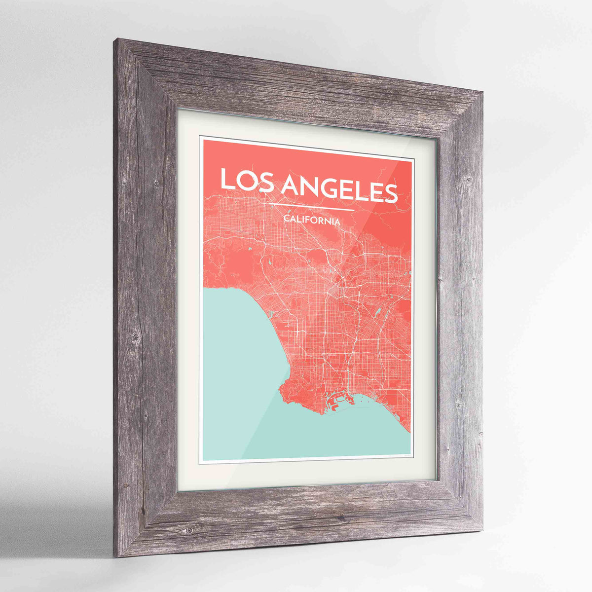 Framed Los Angeles Map Art Print 24x36&quot; Western Grey frame Point Two Design Group