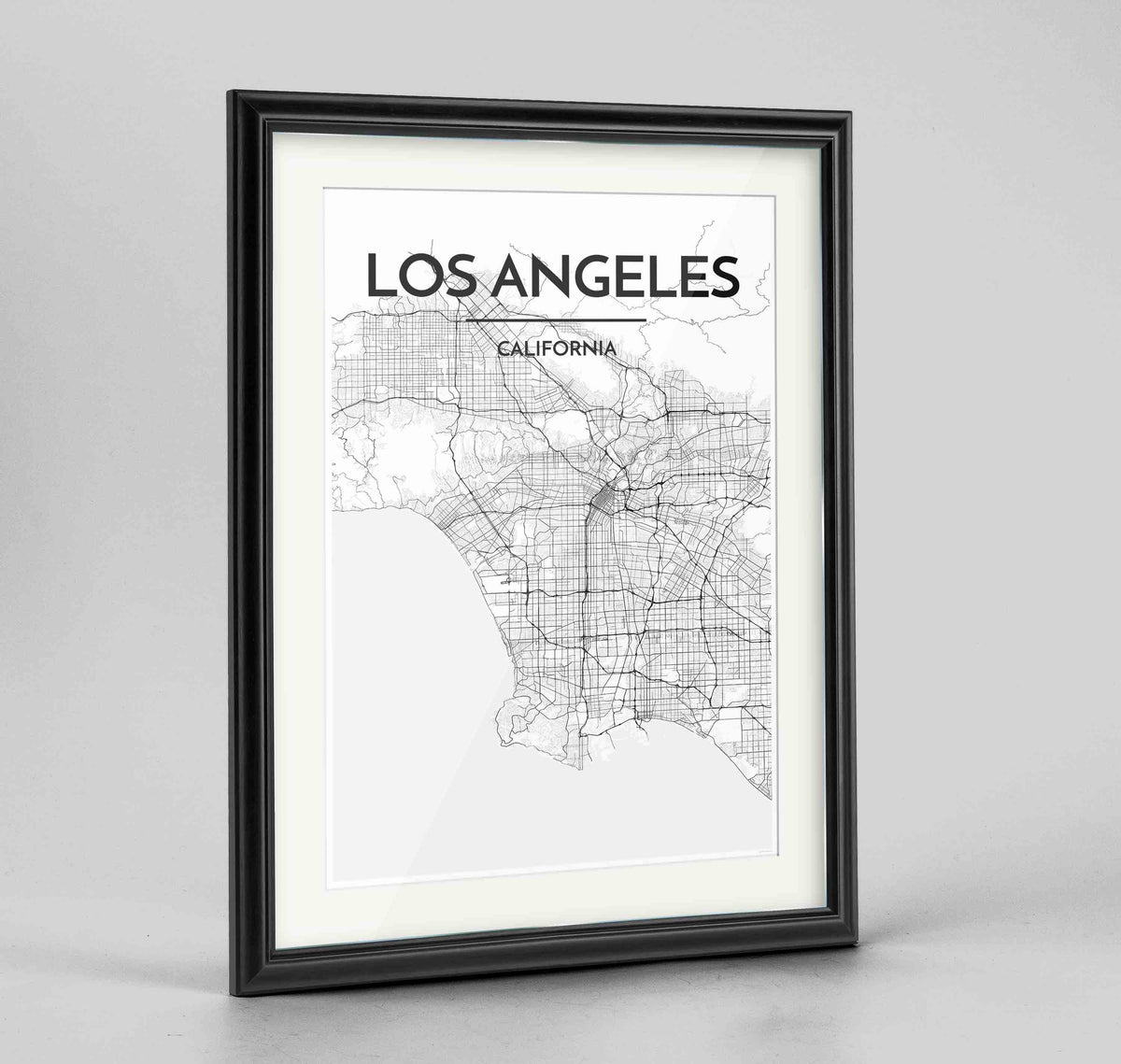Framed Los Angeles Map Art Print 24x36&quot; Traditional Black frame Point Two Design Group