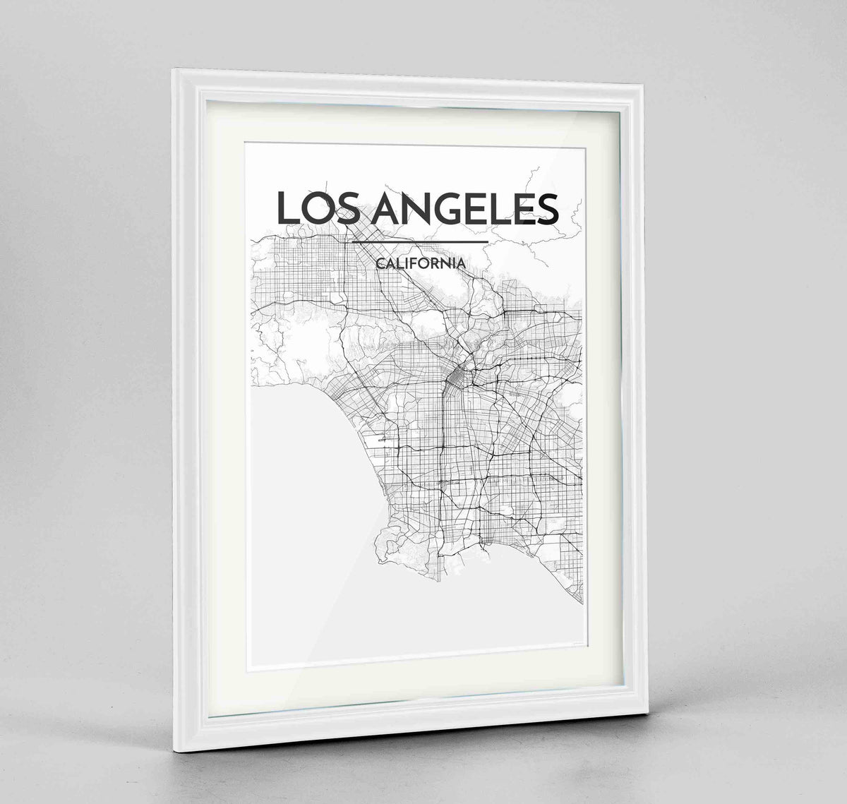 Framed Los Angeles Map Art Print 24x36&quot; Traditional White frame Point Two Design Group