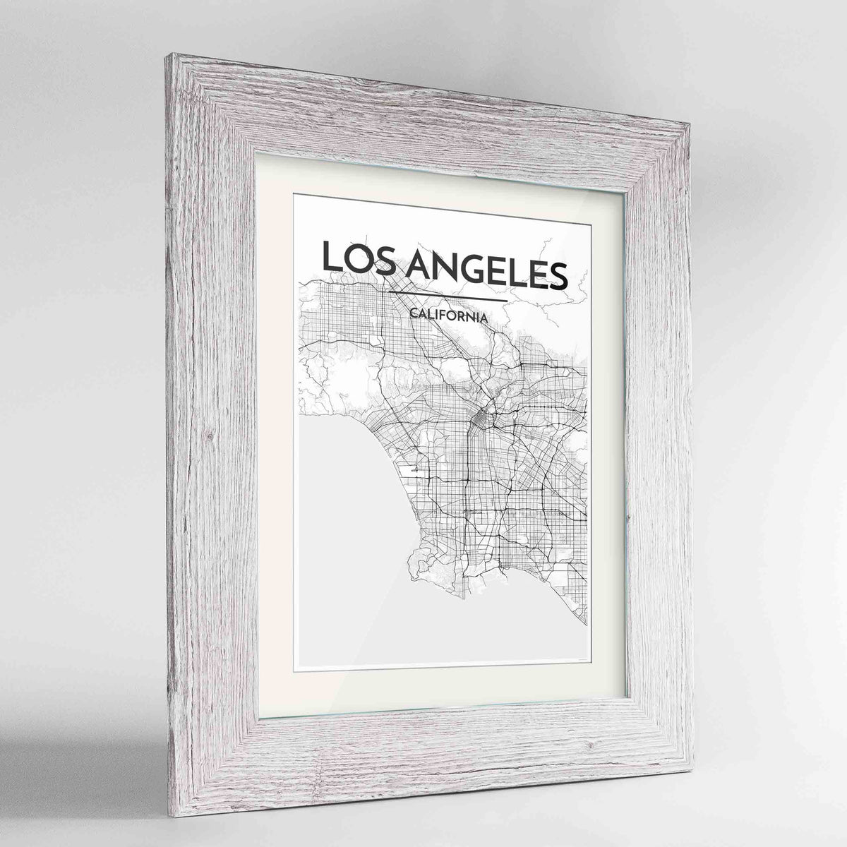 Framed Los Angeles Map Art Print 24x36&quot; Western White frame Point Two Design Group
