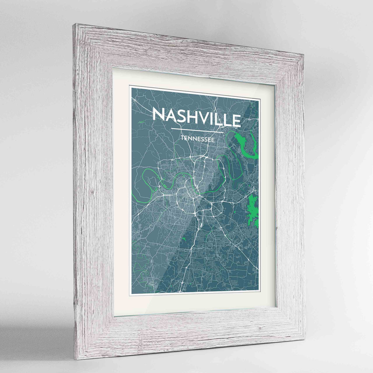 Framed Nashville Map Art Print 24x36&quot; Western White frame Point Two Design Group