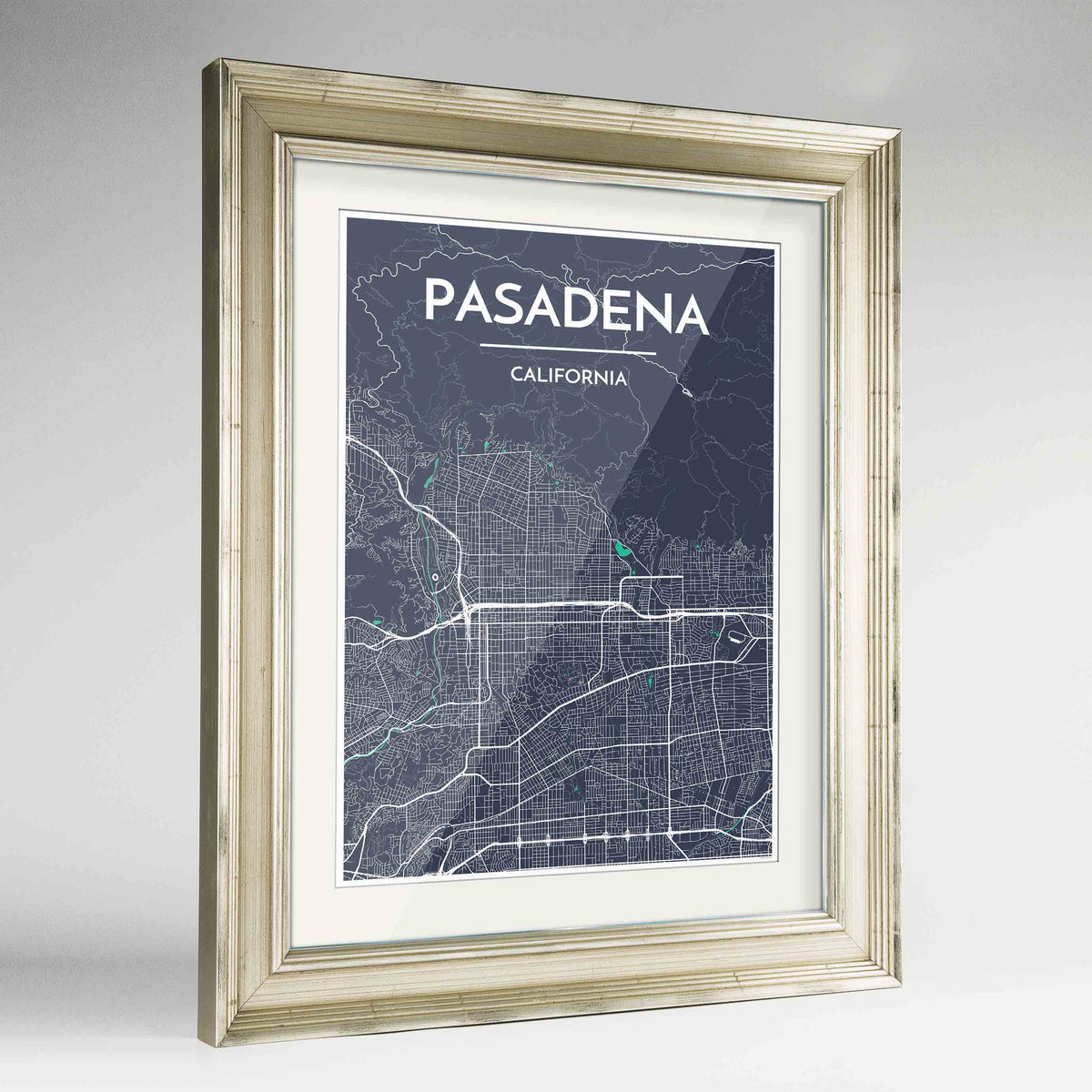 Framed Pasadena Map Art Print 24x36&quot; Champagne frame Point Two Design Group