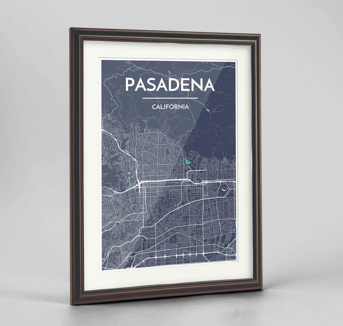 Framed Pasadena Map Art Print 24x36&quot; Traditional Walnut frame Point Two Design Group