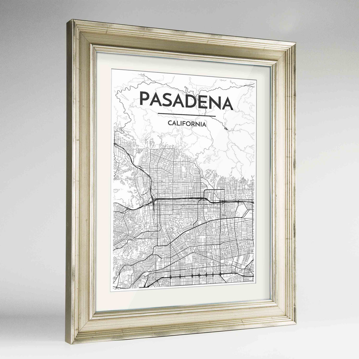 Framed Pasadena Map Art Print 24x36&quot; Champagne frame Point Two Design Group