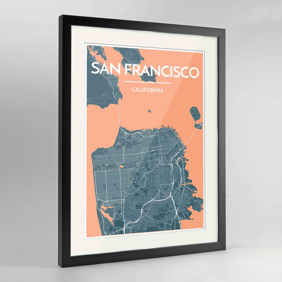 Framed San Francisco Map Art Print 24x36&quot; Contemporary Black frame Point Two Design Group