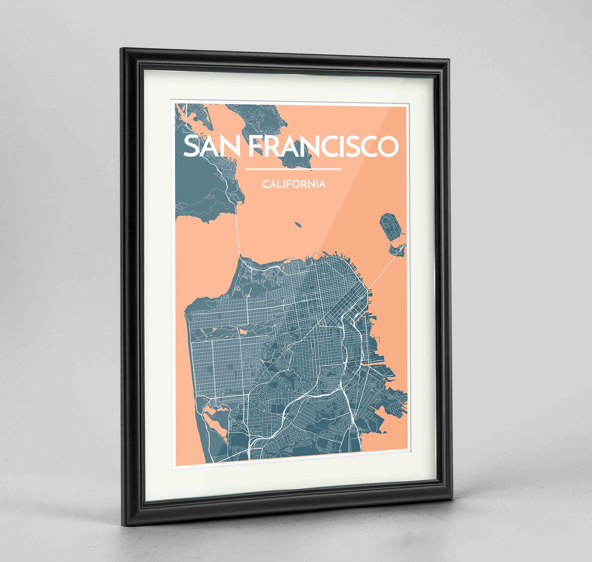 Framed San Francisco Map Art Print 24x36&quot; Traditional Black frame Point Two Design Group