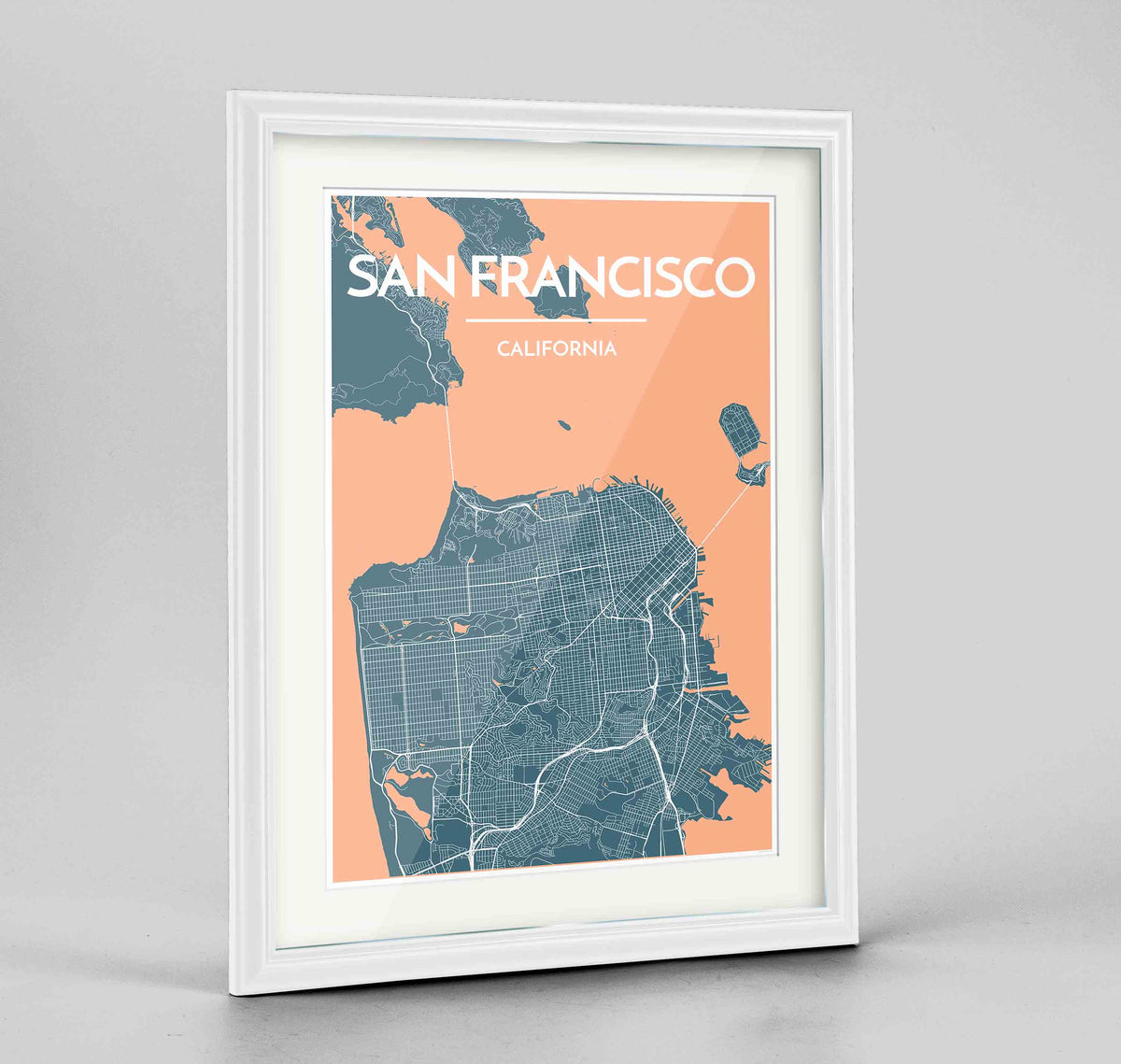Framed San Francisco Map Art Print 24x36&quot; Traditional White frame Point Two Design Group