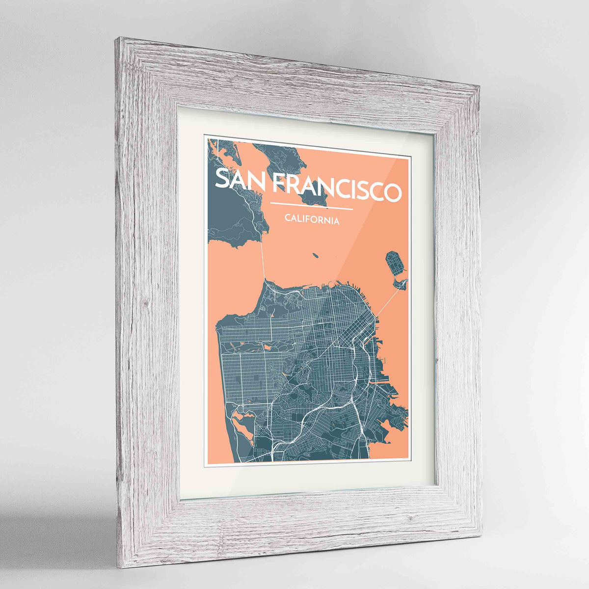 Framed San Francisco Map Art Print 24x36&quot; Western White frame Point Two Design Group