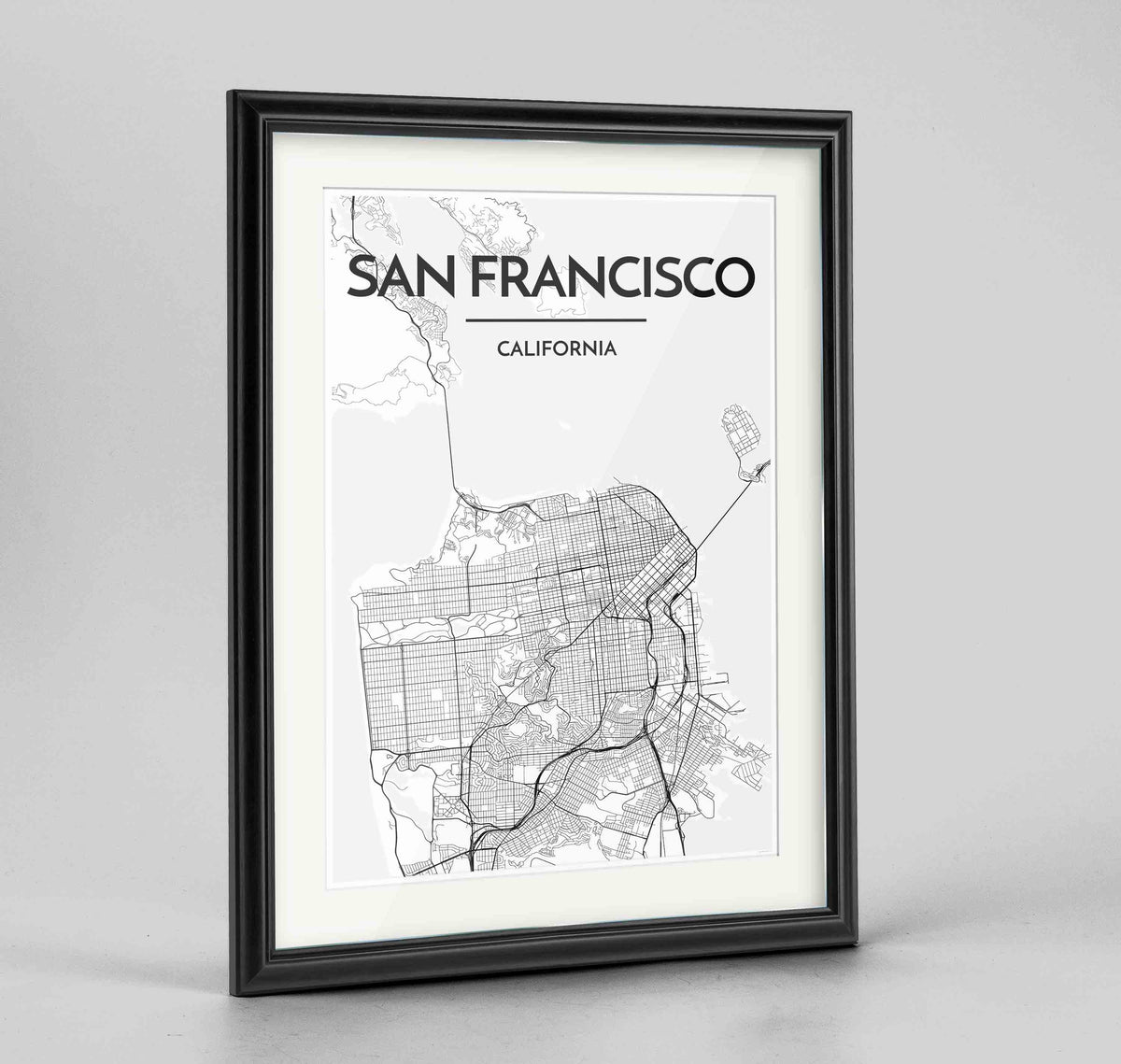 Framed San Francisco Map Art Print 24x36&quot; Traditional Black frame Point Two Design Group