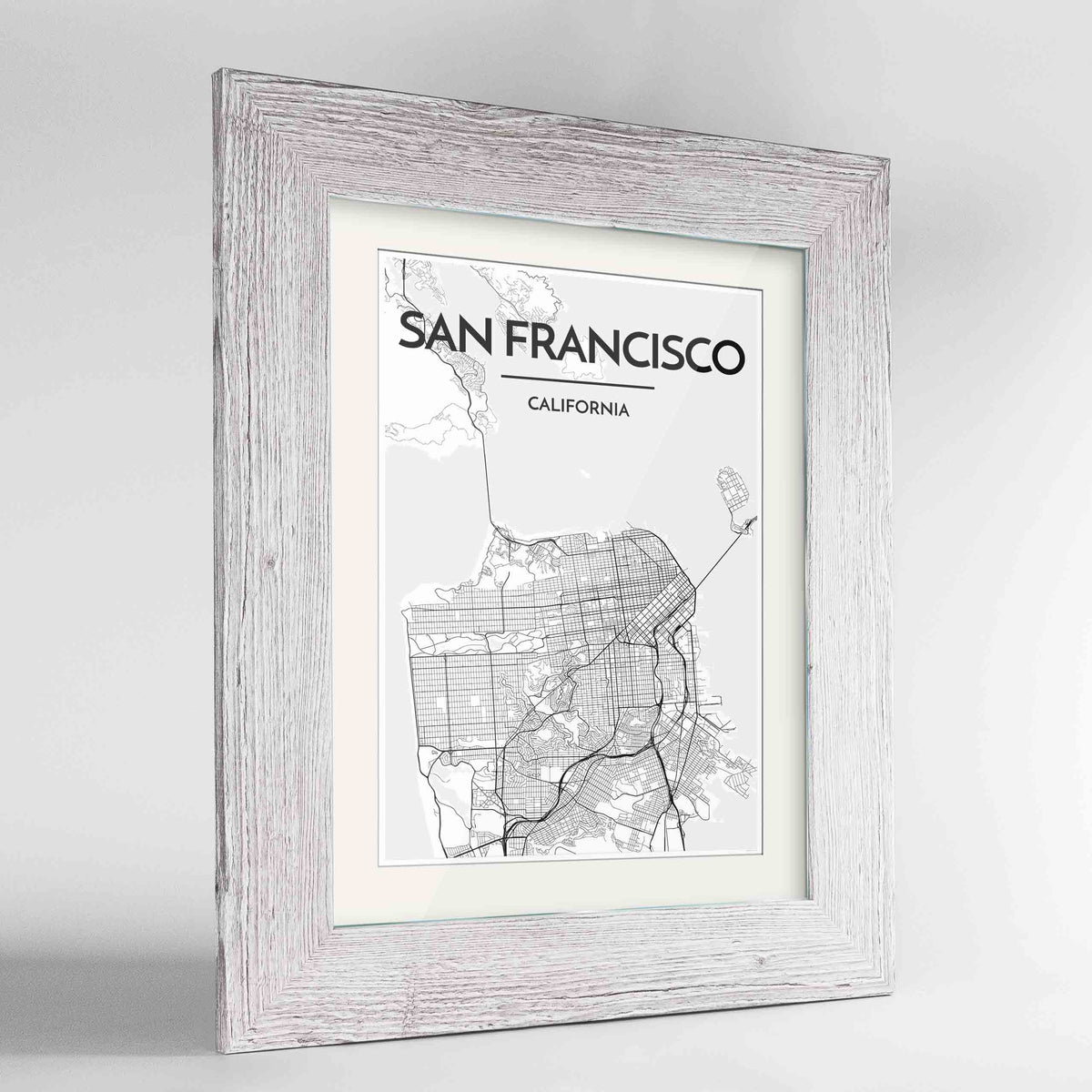 Framed San Francisco Map Art Print 24x36&quot; Western White frame Point Two Design Group