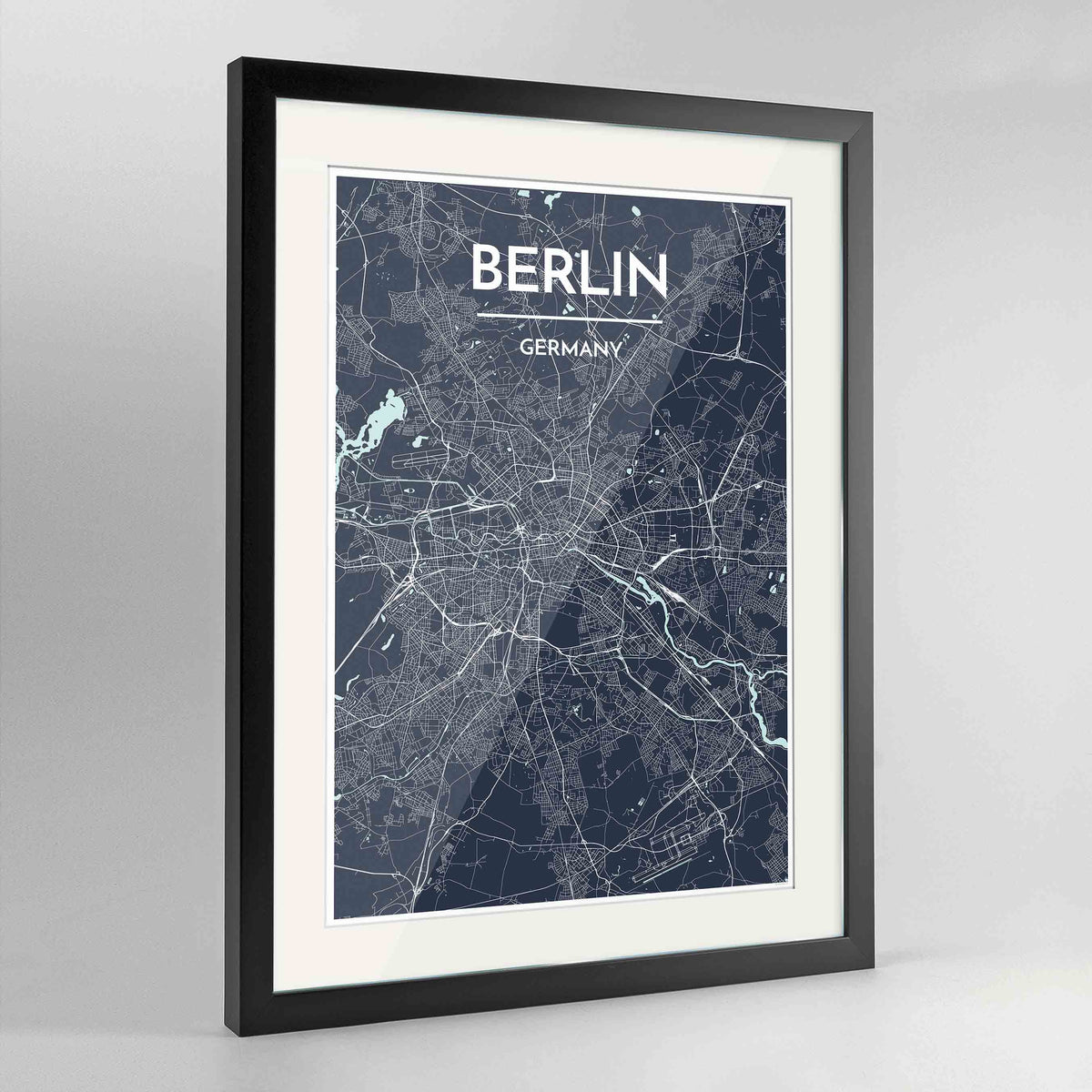 Framed Berlin Map Art Print 24x36&quot; Contemporary Black frame Point Two Design Group
