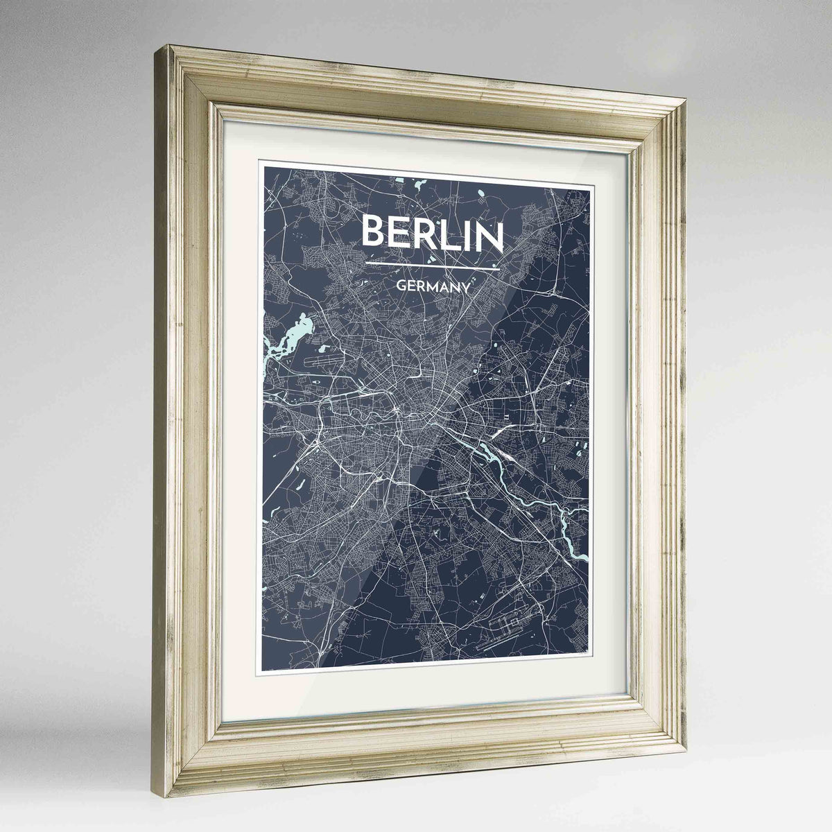 Framed Berlin Map Art Print 24x36&quot; Champagne frame Point Two Design Group