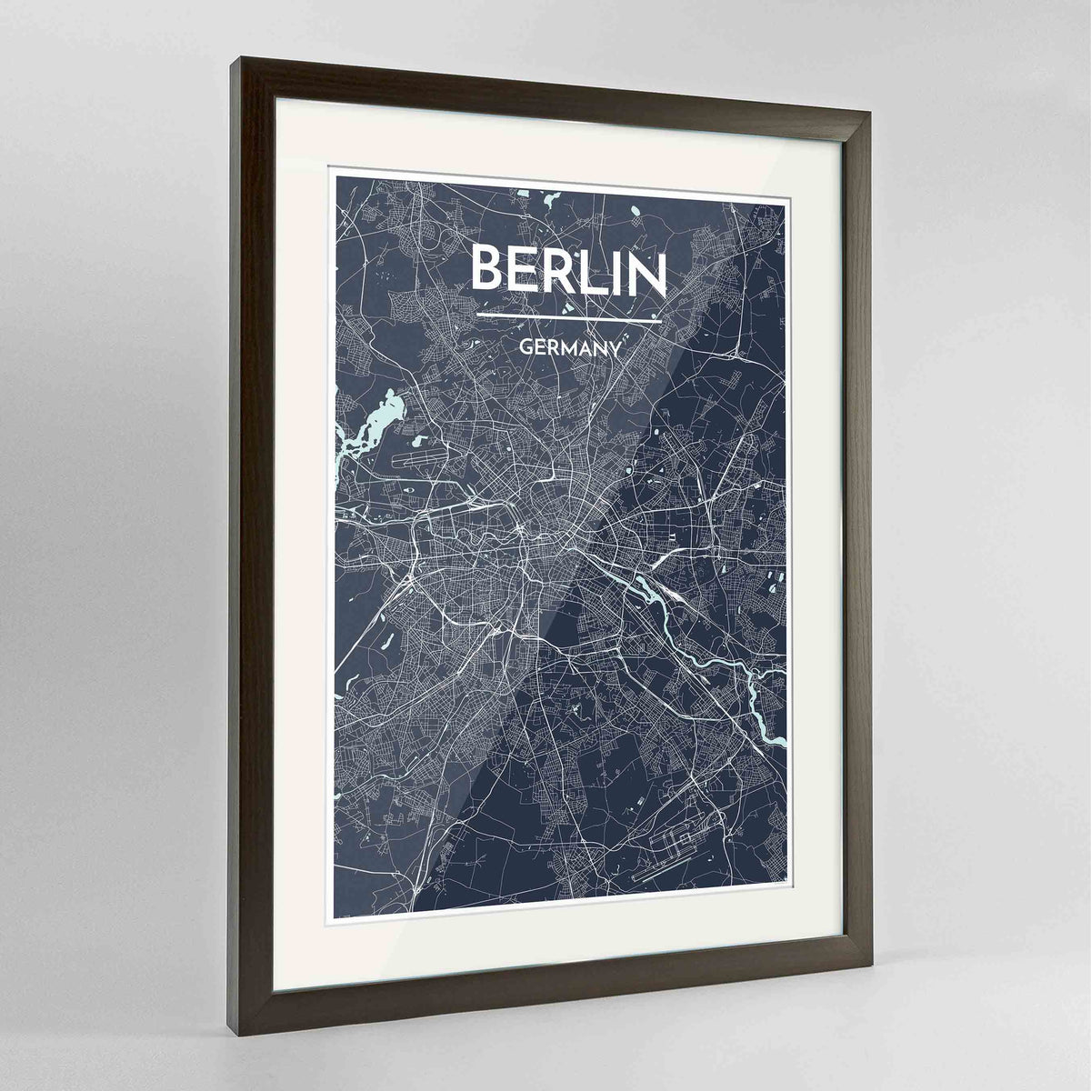 Framed Berlin Map Art Print 24x36&quot; Contemporary Walnut frame Point Two Design Group