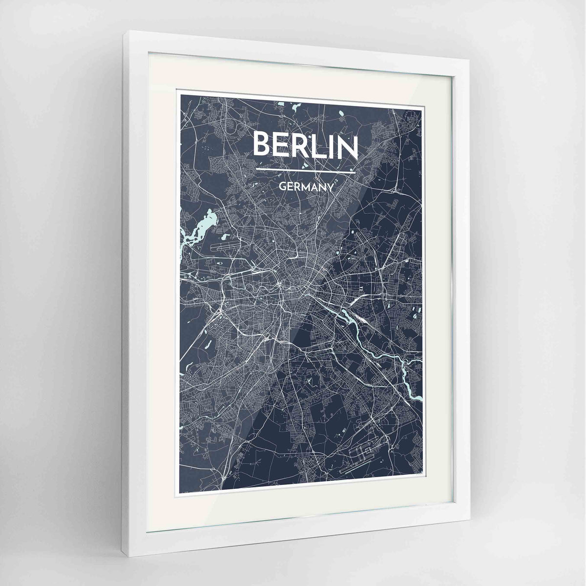 Framed Berlin Map Art Print 24x36&quot; Contemporary White frame Point Two Design Group