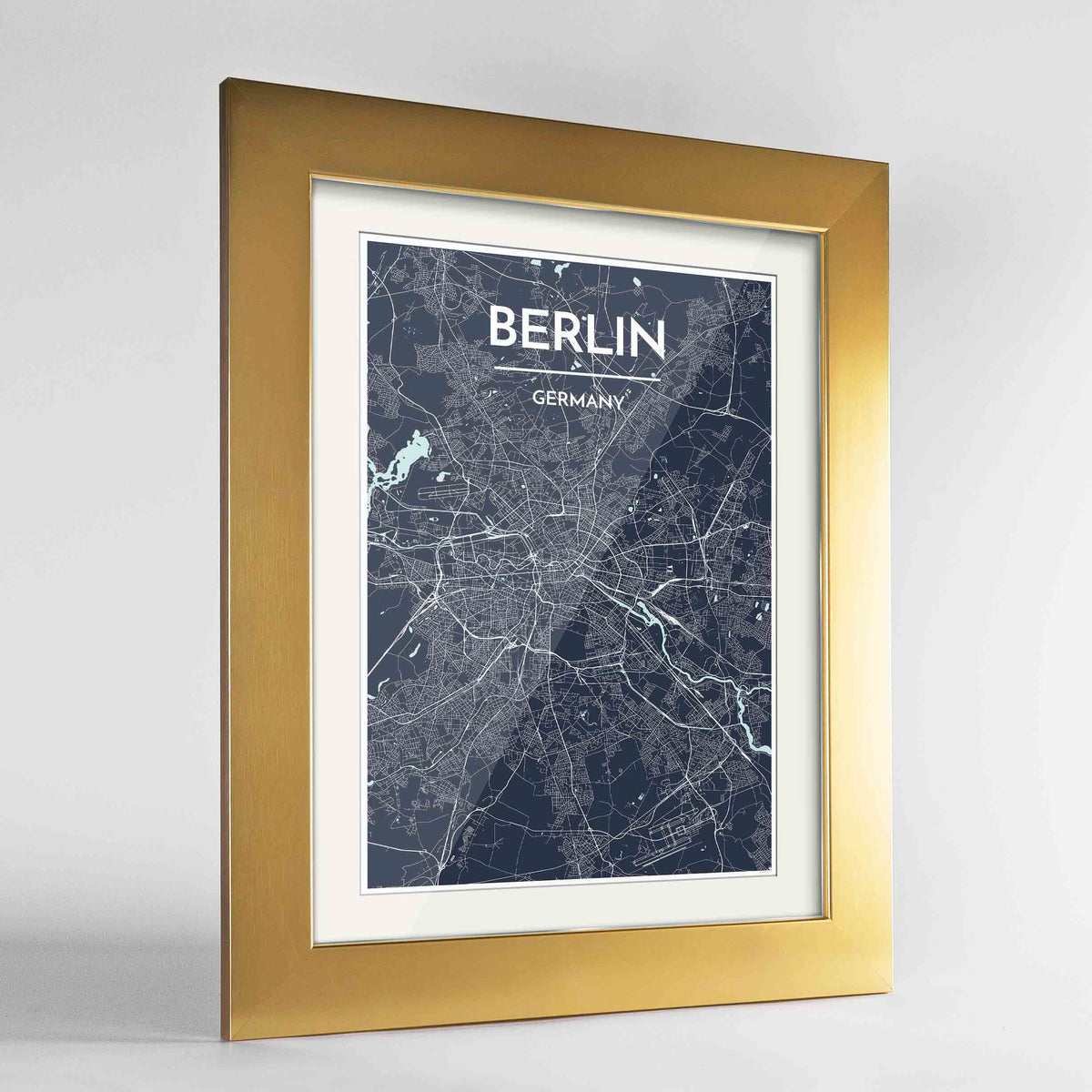 Framed Berlin Map Art Print 24x36&quot; Gold frame Point Two Design Group