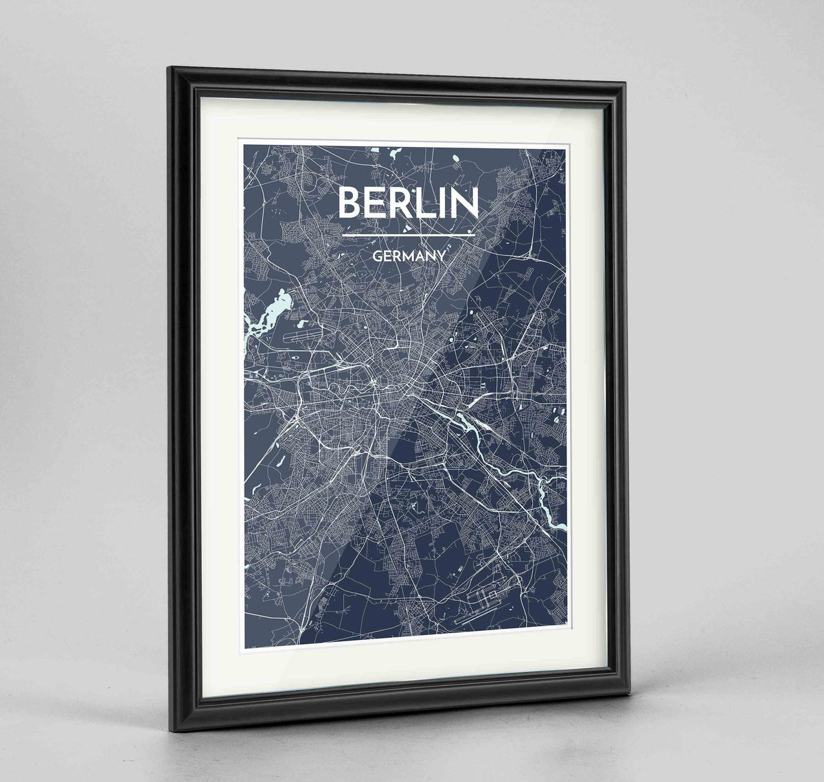 Framed Berlin Map Art Print 24x36&quot; Traditional Black frame Point Two Design Group