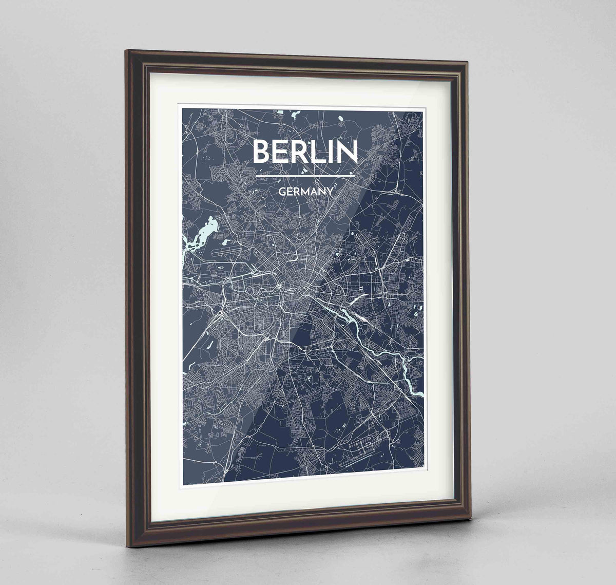 Framed Berlin Map Art Print 24x36&quot; Traditional Walnut frame Point Two Design Group