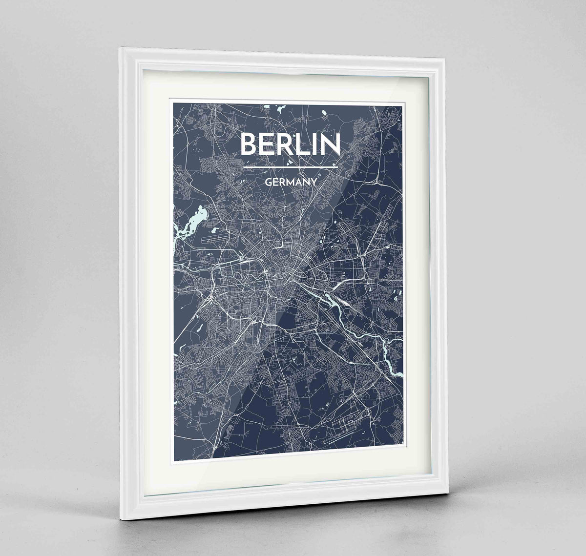 Framed Berlin Map Art Print 24x36&quot; Traditional White frame Point Two Design Group
