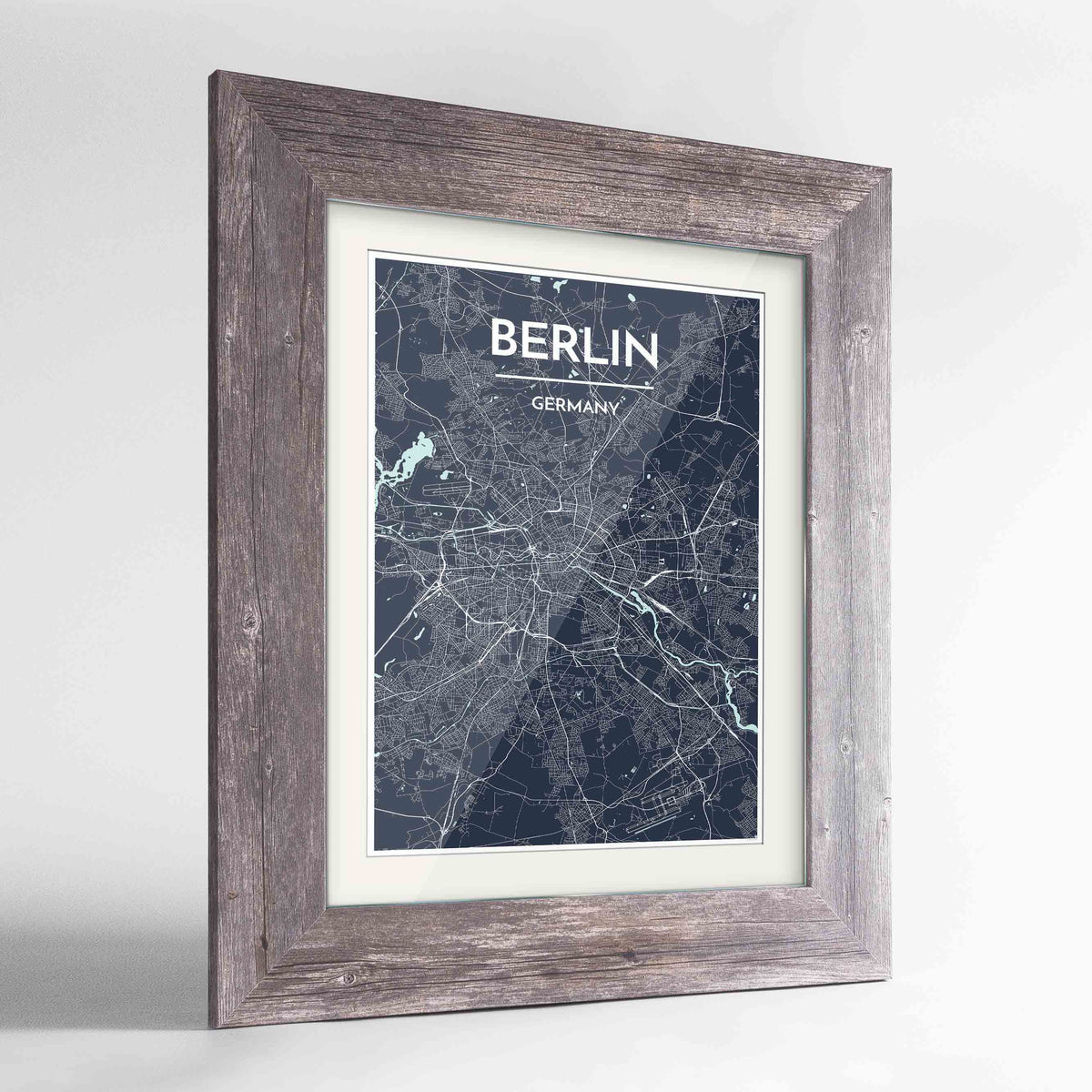 Framed Berlin Map Art Print 24x36&quot; Western Grey frame Point Two Design Group
