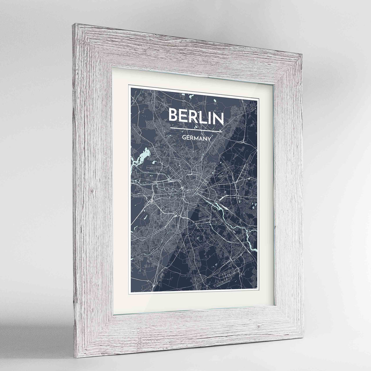 Framed Berlin Map Art Print 24x36&quot; Western White frame Point Two Design Group
