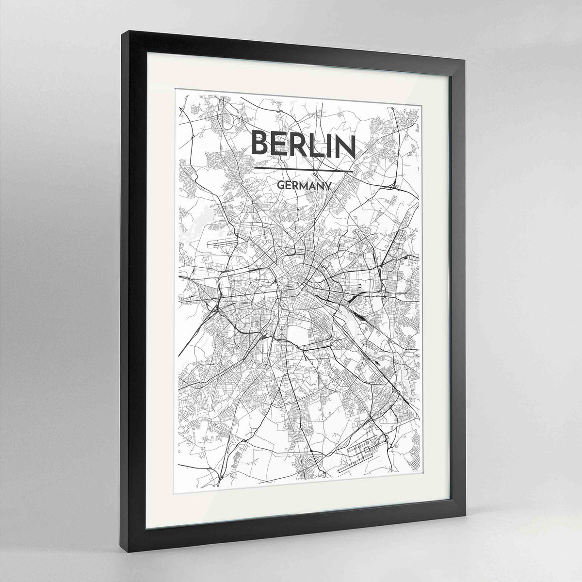 Framed Berlin Map Art Print 24x36&quot; Contemporary Black frame Point Two Design Group