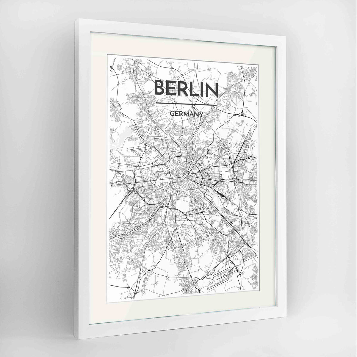 Framed Berlin Map Art Print 24x36&quot; Contemporary White frame Point Two Design Group
