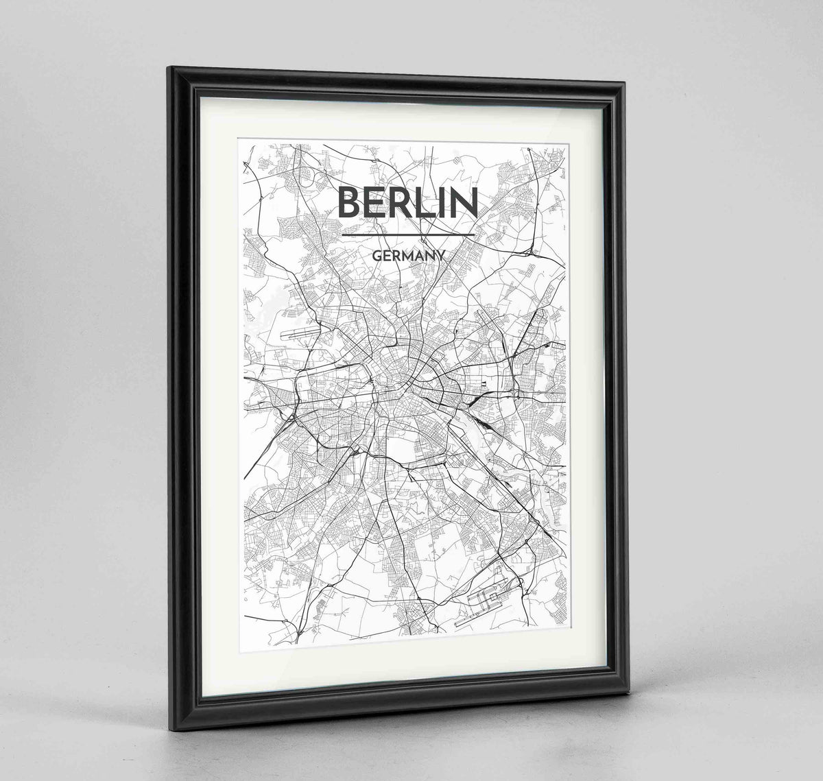 Framed Berlin Map Art Print 24x36&quot; Traditional Black frame Point Two Design Group