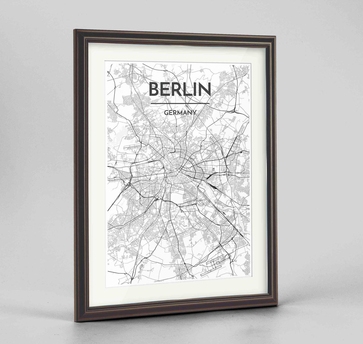 Framed Berlin Map Art Print 24x36&quot; Traditional Walnut frame Point Two Design Group