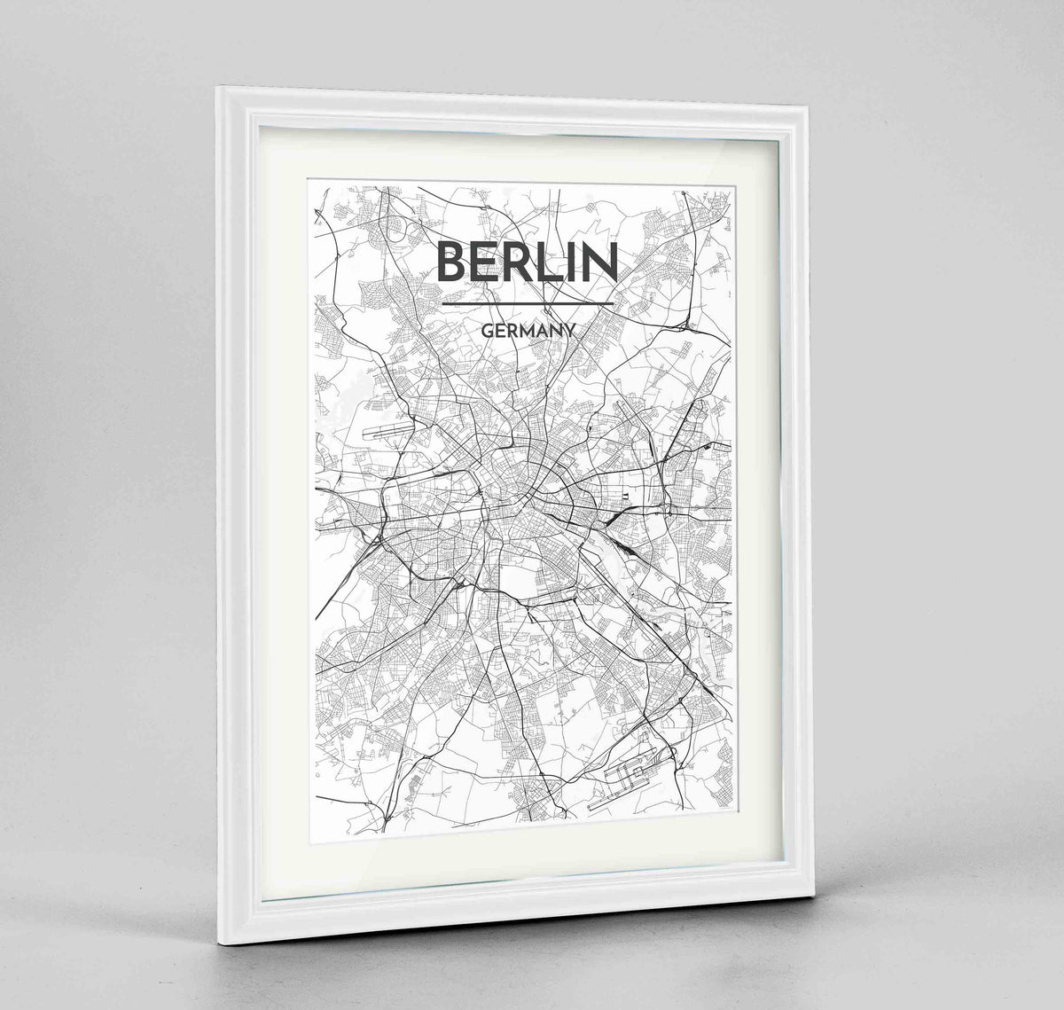 Framed Berlin Map Art Print 24x36&quot; Traditional White frame Point Two Design Group