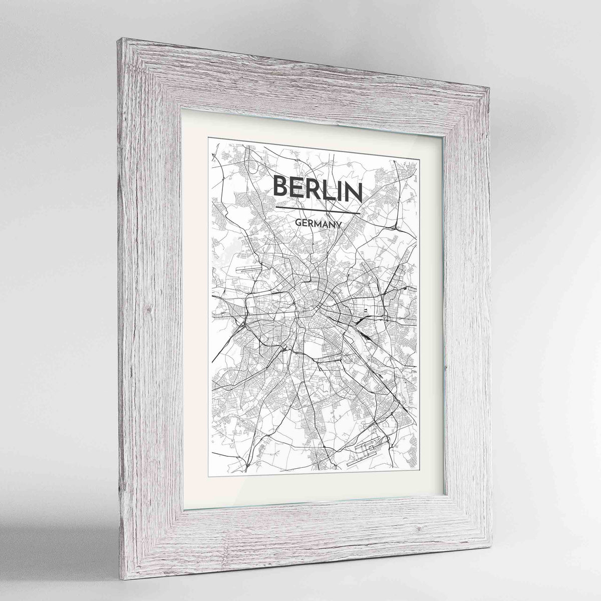 Framed Berlin Map Art Print 24x36&quot; Western White frame Point Two Design Group