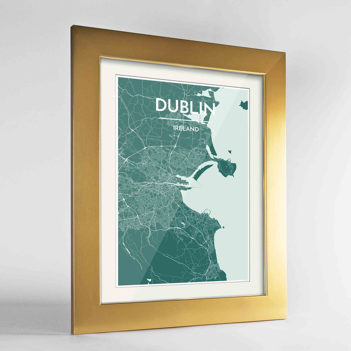 Framed Dublin Map Art Print 24x36&quot; Gold frame Point Two Design Group