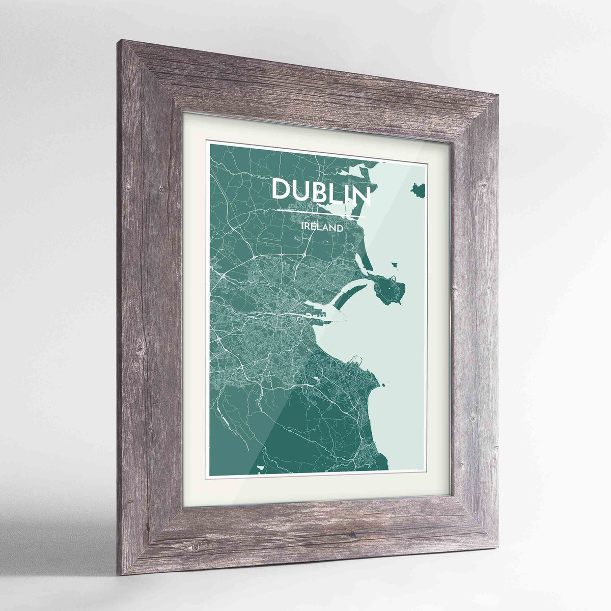 Framed Dublin Map Art Print 24x36&quot; Western Grey frame Point Two Design Group
