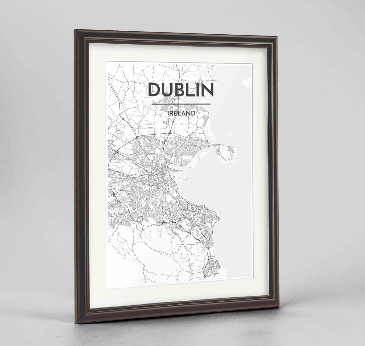 Framed Dublin Map Art Print 24x36&quot; Traditional Walnut frame Point Two Design Group