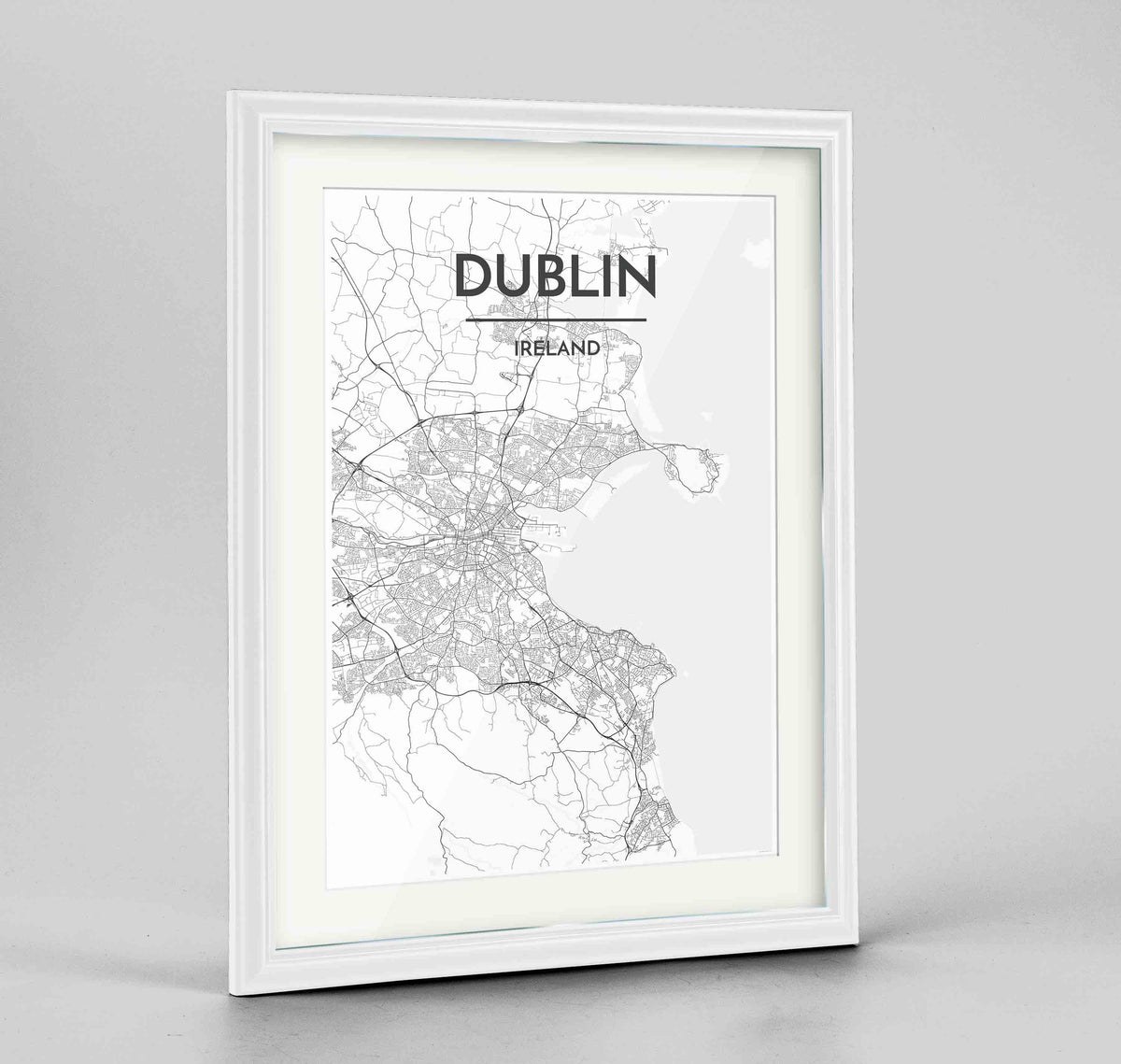Framed Dublin Map Art Print 24x36&quot; Traditional White frame Point Two Design Group