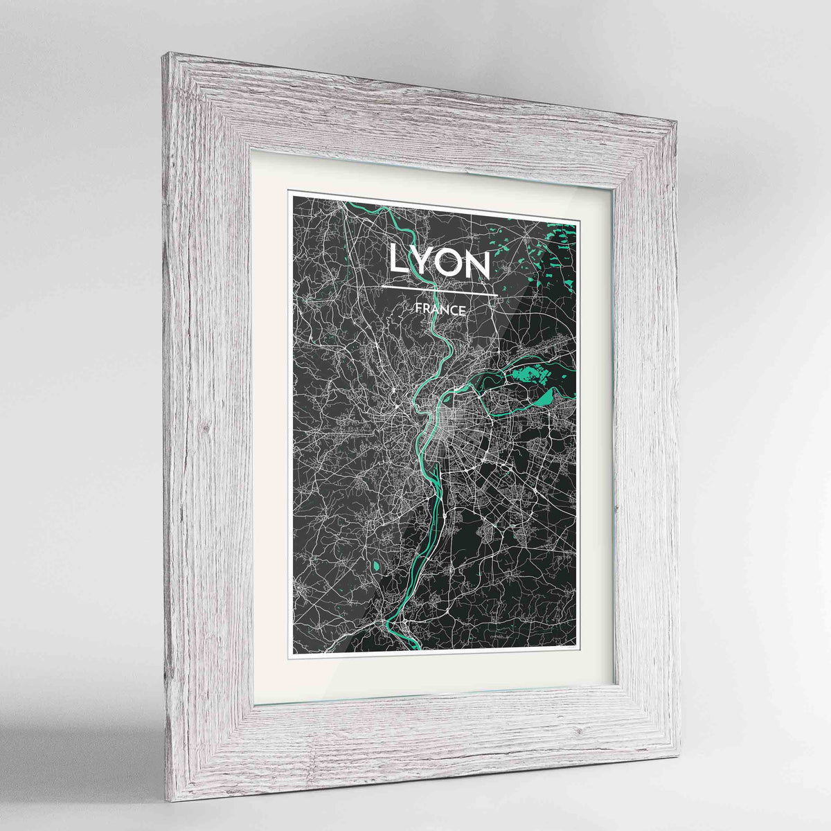 Framed Lyon Map Art Print 24x36&quot; Western White frame Point Two Design Group