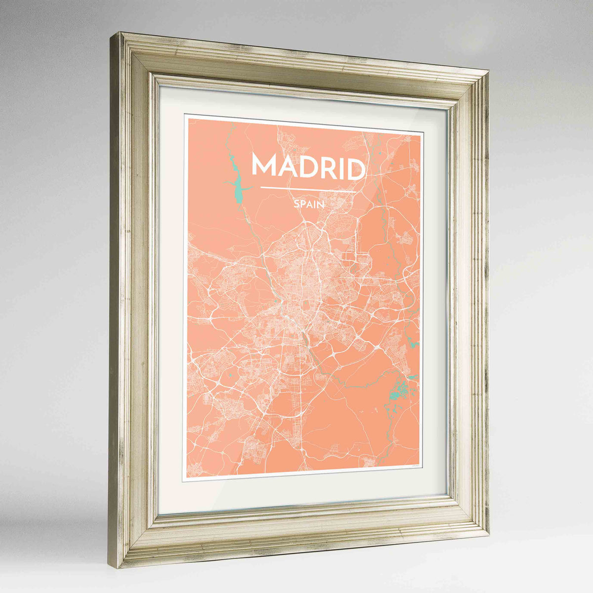 Framed Madrid Map Art Print 24x36&quot; Champagne frame Point Two Design Group