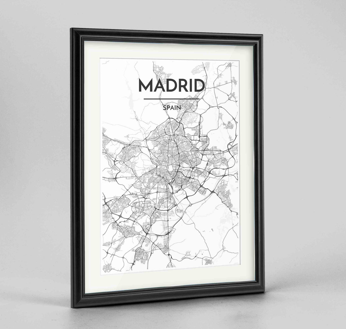 Framed Madrid Map Art Print 24x36&quot; Traditional Black frame Point Two Design Group