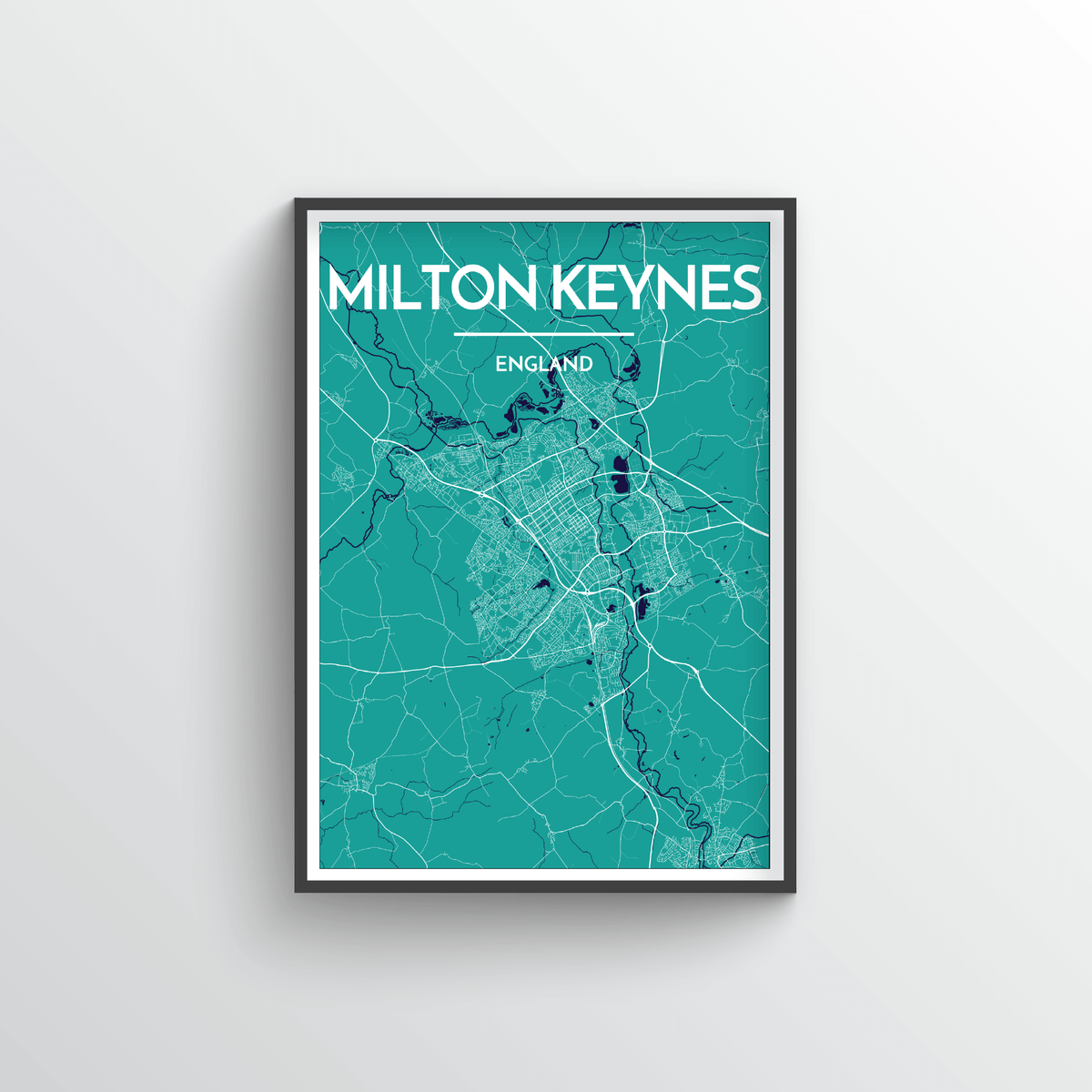 Milton Keynes City Map Art Print - Point Two Design - Black &amp; White Print